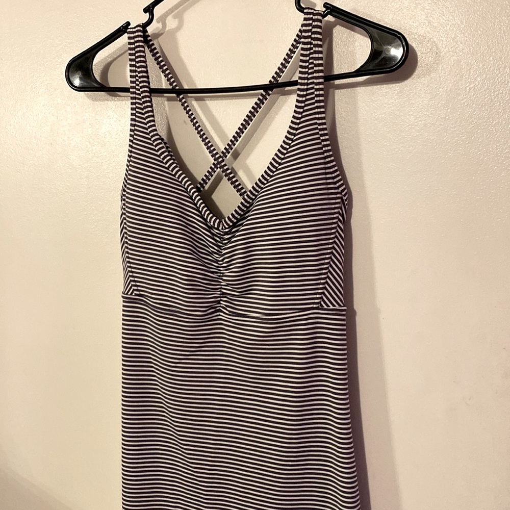 Prana, size small, gray and white striped dress!